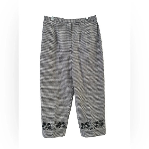 Plaid straight leg crop embroidered pants - Picture 1 of 4